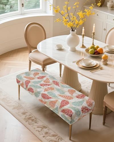 Fuloon Stretch Bench Cover, Anti-Dust Removable Dining Bench Slipcover Washable Seat Cushion Protector for Bedroom, Kitchen, Hotel, Banquet, Light Khaki Flower - color: Flower Light Khaki