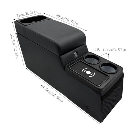Truck Center Console Truck Seat/Bench Organizer with Wireless Charging and Holder Cups for Jeep CJ5 1976-1983,Jeep CJ7 1976-1986,Jeep Wrangler(YJ) 1987-1995 (Denim Black) - color: Denim Black