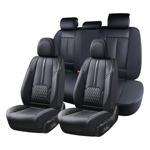 Coverado Car Seat Covers Full Set, Black Seat Cover with Lumbar Support, Luxury Leather Seat Covers for Front and Back, Waterproof Car Seat Protector Car Seat Cushion Universal Fit for Most Vehicles - color: Black, size: FullSet