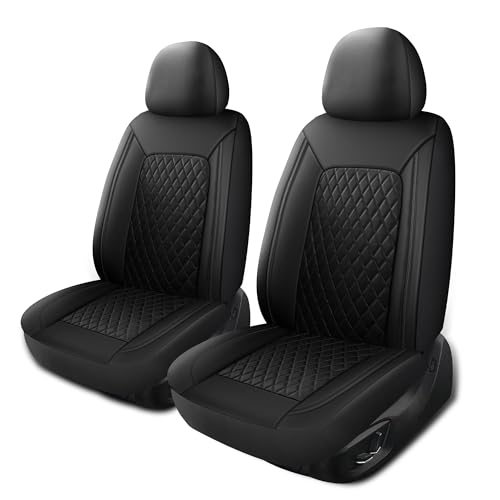 HChengkikz Car Seat Cover, Breathable and Waterproof Leather Seat Covers, Luxury PU Universal Fit Automotive Airbag Compatible for Cars Sedans SUV and Trucks (2 Pieces, Front Seat, Black) - color: N1 Black, size: Front Seat
