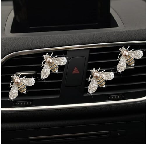 4 Pcs Bling Bee Air Vent Clips,Crystal Bee Car Air Fresheners Vent Clips Car Diffuser Vent Clip Rhinestone Diamond Bee Car Decoration Car Interior Decor Bling Car Accessories,Interior Accessories