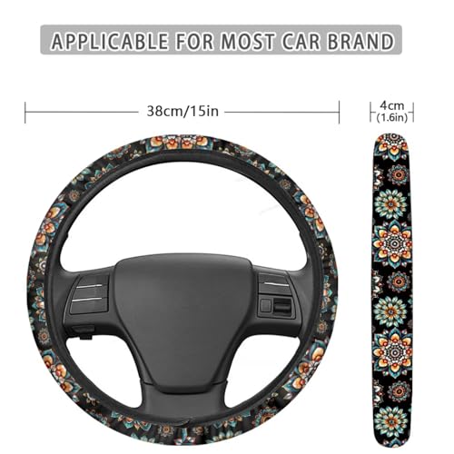 AFPANQZ Bohemia Flower Steering Wheel Covers 14-15" inch Universal Fit Most Car Sedans SUVs Comfort Grip Comfortable Handmade Breathable Steering Wheel Protector - color: Bohemia Flower