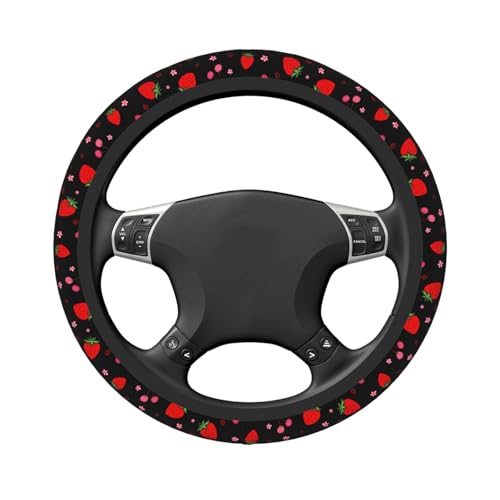 Cherry Strawberry Neoprene Steering Wheel Cover for Men Women Anti-Slip Elastic Steering Wheel Protective Cover 15in Universal Car Accessories Fit Cars, SUVs, Auto - color: Cherry Strawberry