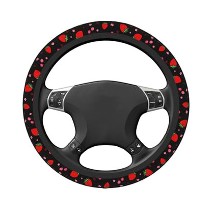 Cherry Strawberry Neoprene Steering Wheel Cover for Men Women Anti-Slip Elastic Steering Wheel Protective Cover 15in Universal Car Accessories Fit Cars, SUVs, Auto - color: Cherry Strawberry