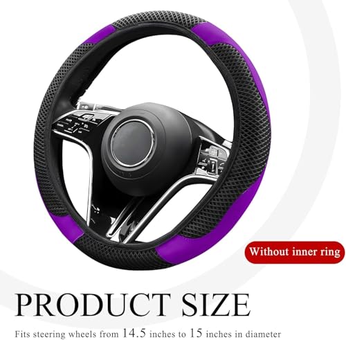 Elastic Stretch Steering Wheel Cover, Warm in Winter and Cool in Summer, Universal 15 inch Microfiber Breathable Ice Silk Anti Slip Car Interior Accessories, Odorless, (Black Purple) - color: Purple