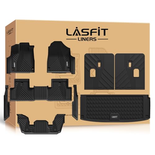 LASFIT Floor Mats & Trunk Mat & Backrest Mats for Acura Mdx 2022-2026 Cargo Mat All Weather TPE Mats Custom Fit Floor Liner for Mdx 1st & 2nd & 3rd Row Car Mats & Cargo Liner, Black, Easy to Clean - size: 2022-2026 | For Acura Mdx | Full Set