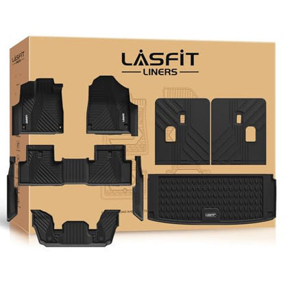 LASFIT Floor Mats & Trunk Mat & Backrest Mats for Acura Mdx 2022-2026 Cargo Mat All Weather TPE Mats Custom Fit Floor Liner for Mdx 1st & 2nd & 3rd Row Car Mats & Cargo Liner, Black, Easy to Clean - size: 2022-2026 | For Acura Mdx | Full Set