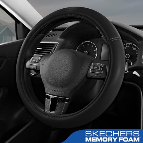 Skechers Memory Foam Steering Wheel Cover,Grade Protein Leather Steering Wheel Cover,Universal Anti-Slip Fit 14" 1/2-15" Car Wheel Cover for Men Women Fit Suvs,Vans,Sedans,Car,Trucks,Black - color: Black
