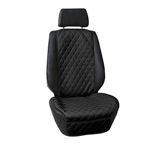 FH Group Car Seat Cushion – Faux Leather Single Front Seat Cover with Front Pockets, Airbag Compatible, Universal Fit Car Seat Cushion for Driver or Passenger Seat, SUV, Truck, Sedan & Van – Black - color: Black, style: Front Set