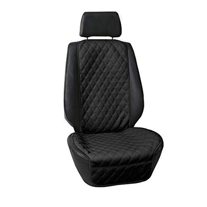FH Group Car Seat Cushion – Faux Leather Single Front Seat Cover with Front Pockets, Airbag Compatible, Universal Fit Car Seat Cushion for Driver or Passenger Seat, SUV, Truck, Sedan & Van – Black - color: Black, style: Front Set