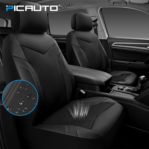 PIC AUTO Car Seat Cover, Super Breathable Mesh Front Seat Cover for Cars, Black Leather Seat Covers, Universal Fit, Durable, Airbag Compatible, Suitable for SUVs, Trucks, Sedans, and Vehicles - color: Black