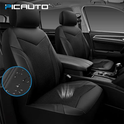PIC AUTO Car Seat Cover, Super Breathable Mesh Front Seat Cover for Cars, Black Leather Seat Covers, Universal Fit, Durable, Airbag Compatible, Suitable for SUVs, Trucks, Sedans, and Vehicles - color: Black