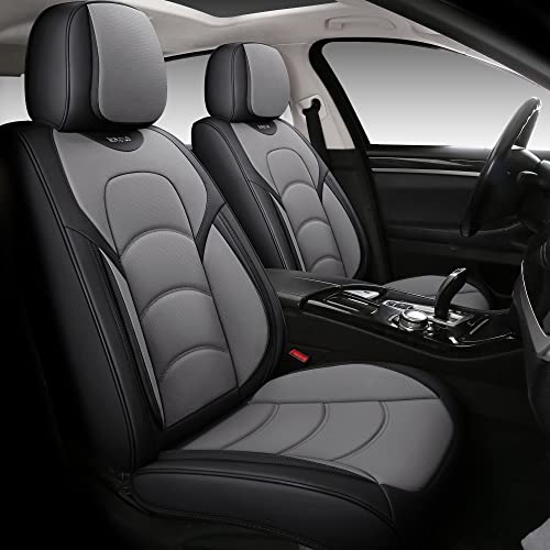 NS YOLO Full Coverage Car Seat Covers Universal Fit for Cars SUVs Pick-up Trucks with Waterproof Leatherette in Automotive Vehicle Interior Accessories (Grey, Front Pair) - color: Grey, size: Front Pair