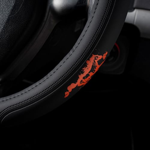 Custom-fit Steering Wheel Cover, Premium Leather Car Cover, Non-Slip, Breathable Red Horse - color: coverredhorse