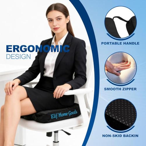 Velvet Seat Cushion Pillow for Office Chair - Memory Foam Pad for Tailbone, Sciatica, Lower Back Pain Relief, Ergonomic and Non-Slip, Machine Washable Cover (Velvet, Black) - color: Velvet (Black)