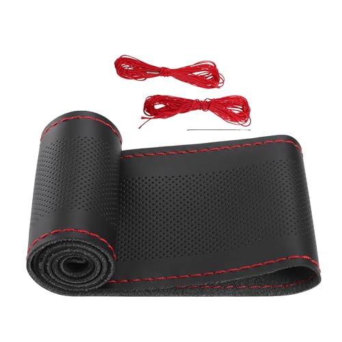 Car Hand Sewn DIY Steering Wheel Cover Breathable Comfortable 32-35cm Stitch on Wrap Cover Microfiber Leather Black Stitches Red - color: Red Stitches