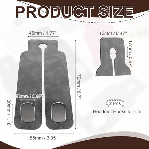 PATIKIL Headrest Hooks for Car, 2 Pcs Car Seat Back Organizers Storage Headrest Hook Suede Double Hanger Purse Holder for Cute Purses Bags, Gray