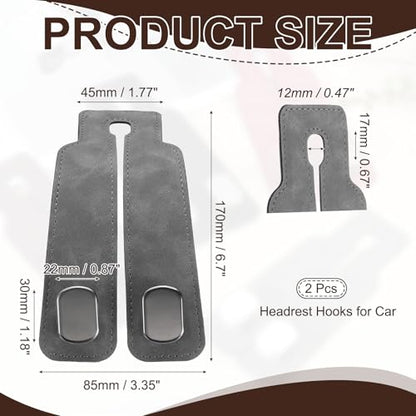PATIKIL Headrest Hooks for Car, 2 Pcs Car Seat Back Organizers Storage Headrest Hook Suede Double Hanger Purse Holder for Cute Purses Bags, Gray