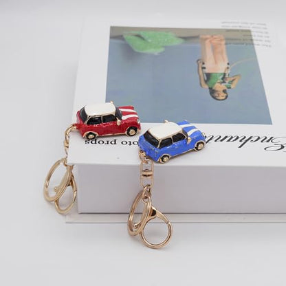 Mini Car Model Keychain Bag Charms Metal Cute Rhinestone 3D Car Accessories Key Chain Ring Gifts for Men Women - color: Red