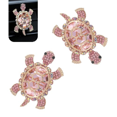 2 PCS Sea Turtles Car Air Fresheners Vent Clips, Cute Sea Turtles Decor Ocean Themed, Glamorous Turtle Car Accessories for Women, Refillable Interior Decoration Outlet Diffuser (Pink) - color: Pink