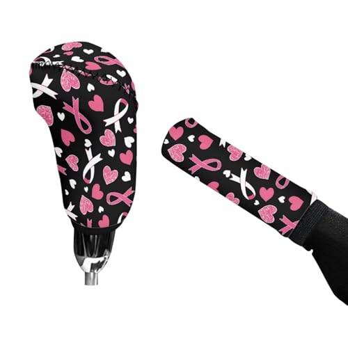 Bulopur Car Shifter Gear Hand Brake Trim Cover Set for Most Cars Van SUV Sedan Truck Auto Accessories - color: Bowknot Breast Cancer Awareness