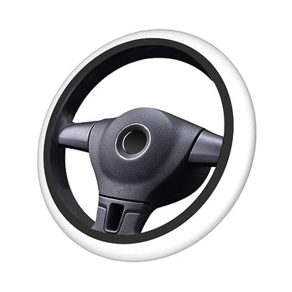 Elastic Stretch Steering Wheel Cover,Warm in Winter and Cool in Summer, Car Universal 15 inch, Microfiber Breathable Ice Silk, Anti-Slip, Odorless, Easy Carry,White - color: White