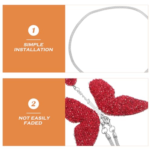 Butterfly Car Hanging Ornament Rhinestone Pendant Rearview Mirror Accessories Red Stainless Steel Car Interior Decoration