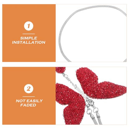 Butterfly Car Hanging Ornament Rhinestone Pendant Rearview Mirror Accessories Red Stainless Steel Car Interior Decoration