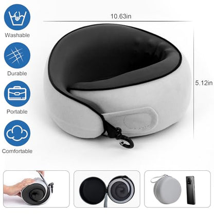 Neck Pain Travel Pillow with 360° Full Support for Rest, Compact Neck Airplane Pillow for Car, Office, Long Flight Kit with Contoured 3D Eye Mask, Earplugs & Portable Storage Box