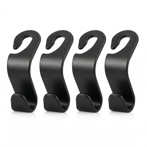4 Pack Car Seat Headrest Hooks - Universal Back Seat Hanger for Purses, Grocery Bags, and Handbags - Stylish Black Car Organizer Hooks for Interior Storage, Easy Installation, Fits Most Vehicles