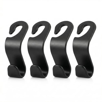 4 Pack Car Seat Headrest Hooks - Universal Back Seat Hanger for Purses, Grocery Bags, and Handbags - Stylish Black Car Organizer Hooks for Interior Storage, Easy Installation, Fits Most Vehicles