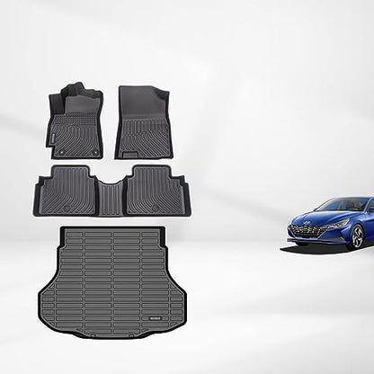 KELCSEECS® Floor Mats & Cargo Liner Custom for Hyundai Elantra & Elantra N 2021-2026,All Weather Protection TPE Floor Liners Front& Rear Row Full Set Elantra Accessories Black - style: 1) For 2021-2026 Elantra Full Set