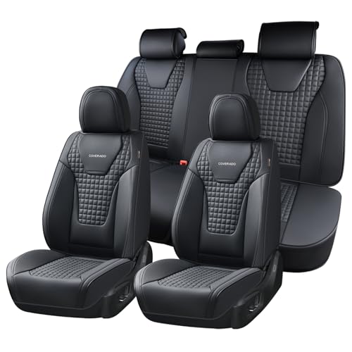 Coverado Car Seat Covers Full Set, Nappa Leather Seat Covers Waterproof Car Seat Protectors Universal Fit for Most Cars SUV Trucks，Black - color: Black Pro, size: Fullset