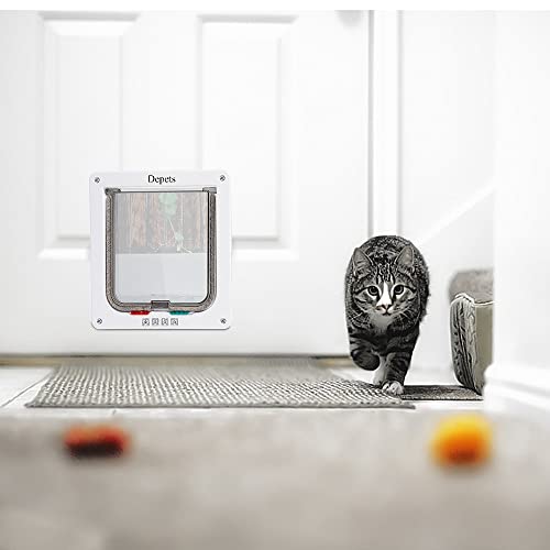 Depets Medium Cat Flap Door with 4 Way Lock (Outer Size 7.5" x 7.8"), Magnetic Pet Door Kit White, Weather-Resistant Cat Door for Cats & Doggy - size: M - Inner Size: 5.9" x 6.3" ( W x H)