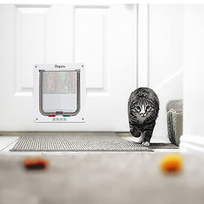Depets Medium Cat Flap Door with 4 Way Lock (Outer Size 7.5" x 7.8"), Magnetic Pet Door Kit White, Weather-Resistant Cat Door for Cats & Doggy - size: M - Inner Size: 5.9" x 6.3" ( W x H)