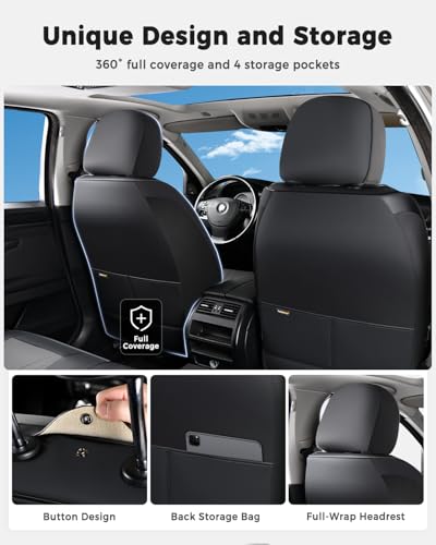 Huidasource Front Seat Covers, Universal Fit for Most Cars SUV Trucks, Full Coverage Nappa Leather Seat Cover, Airbag, Velcro Adjustable, Seat Function Retain, Black&Gray - color: FR: Black&Gray, size: Front