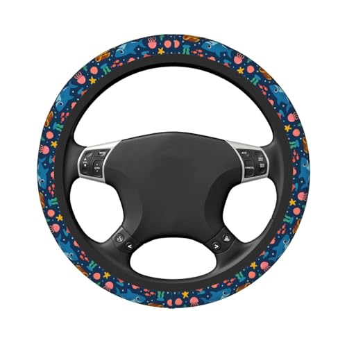 Cute Shark Print Car Steering Wheel Cover with Elastic Anti-Slip,for Steering Wheel with A Diameter of 15"