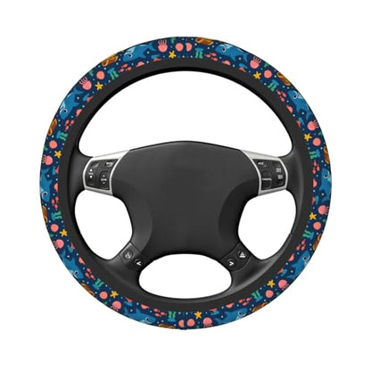 Cute Shark Print Car Steering Wheel Cover with Elastic Anti-Slip,for Steering Wheel with A Diameter of 15"