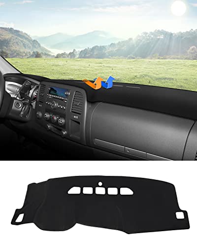Autorder Dashboard Cover Mat for 2007-2013 Chevy Chevrolet Silverado/GMC Sierra with Two Glove Boxes Accessories Dash Cover Flannel Dash Mat Sunshade Glare UV Rays Protector - size: Black 07-13 Silverado 2 Glove Boxes