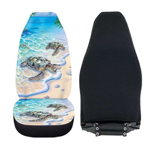Dreaweet Beach Turtle Seat Covers for Cars 2 Piece Hawaiian Tropical Car Seat Cover Front Seats Only Universal High Back Bucket Seat Covers for Most Vehicle SUV Trucks - color: Beach Turtle