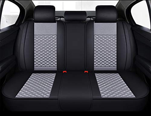 Bling Retro Fashion Lattice Silk and Leather Purple Car Seat Covers Front and Rear Seat Covers Universal Fit (Grey-Basic) - color: Grey-Basic