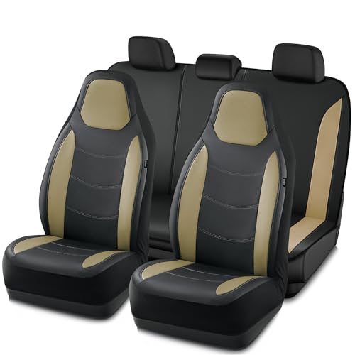 Road Comforts Car Seat Cover, Leather Seat Cover Full Set, Automotive Interior Seat Cover, Universal Fit for Most Cars, SUVs, Trucks, and Vans, Airbag Compatible (Beige) - color: Beige, size: Full Set