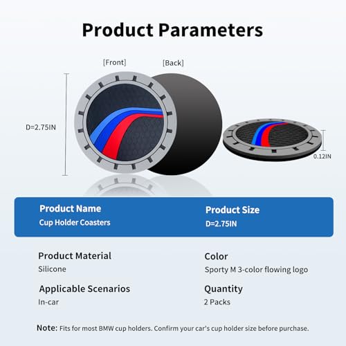 2PCS Car Cup Holder Coasters for BMW X3 X5 X1 X7 X6 X4 X2 Z4 XM iX 328i Interior Decoration Accessories, Non-Slip Silicone Car Cup Holder Insert Coasters, 2.75in