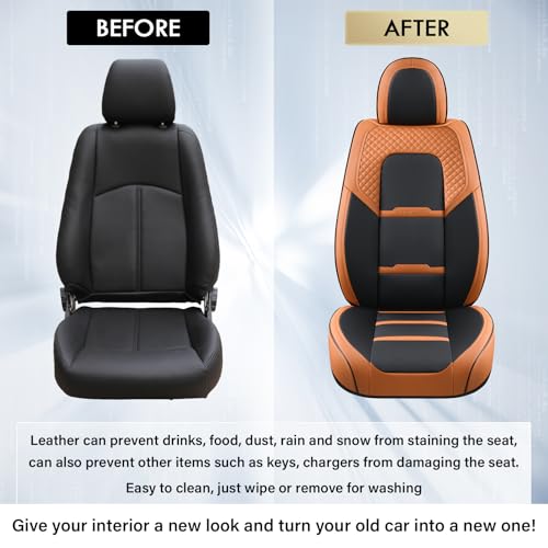 Coverado Car Seat Covers Front Seats, 2 Piece Car Seat Protector with Removable Headrest, Nappa Leather Breathable Front Seat Cushion Side All Wrapped Universal Fit Truck Automotive Most Cars Brown - color: Nappa-Black&Brown, size: Front