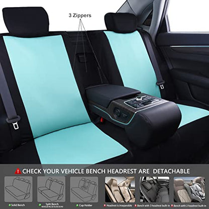 CAR PASS Line Rider Sporty Cloth 11PCS Universal Fit Car Seat Cover -100% Breathable with 5mm Composite Sponge Inside,Airbag Compatible,3zipper Bench(Full Set, Black and Mint) - color: Black and Mint, size: Full Set