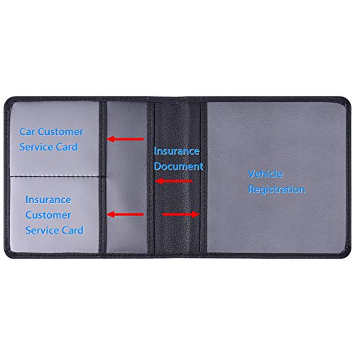 Wisdompro Small Car Registration and Insurance Documents Holder - Premium PU Leather Vehicle Glove Box Paperwork Wallet Case Organizer for ID, Driver's License, Key Contact Information Cards