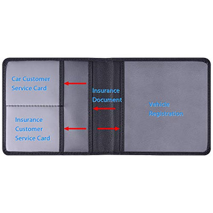 Wisdompro Small Car Registration and Insurance Documents Holder - Premium PU Leather Vehicle Glove Box Paperwork Wallet Case Organizer for ID, Driver's License, Key Contact Information Cards