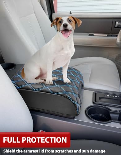 KBH Center Console Armrest Cover for 2004-2014 F150, 2007-2017 Ford Expedition, 2006-2008 Lincoln Mark LT, PU Leather Trim, Anti-Scratch, Black-Blue Stitch (Fits Bucket Seat Console Only) - size: Bucket Seat, 04-14 F150, Blue Stitch