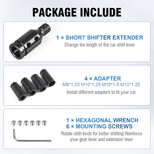 Universal Gear Shift Knob Adapter 12x1.25,Aluminum Alloy Shifter Knob Adapter,Gear Shift Adapter for Non-Threaded Manual Shifters M12x1.25(Black) - color: M12x1.25(Black)