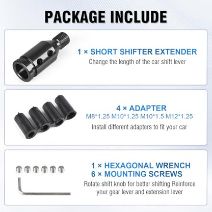 Universal Gear Shift Knob Adapter 12x1.25,Aluminum Alloy Shifter Knob Adapter,Gear Shift Adapter for Non-Threaded Manual Shifters M12x1.25(Black) - color: M12x1.25(Black)